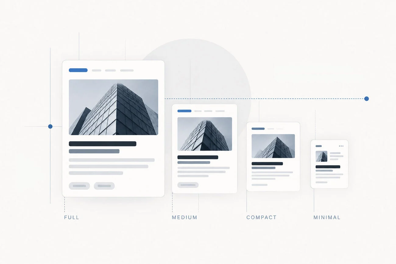 The module at full, medium, compact and minimal widths