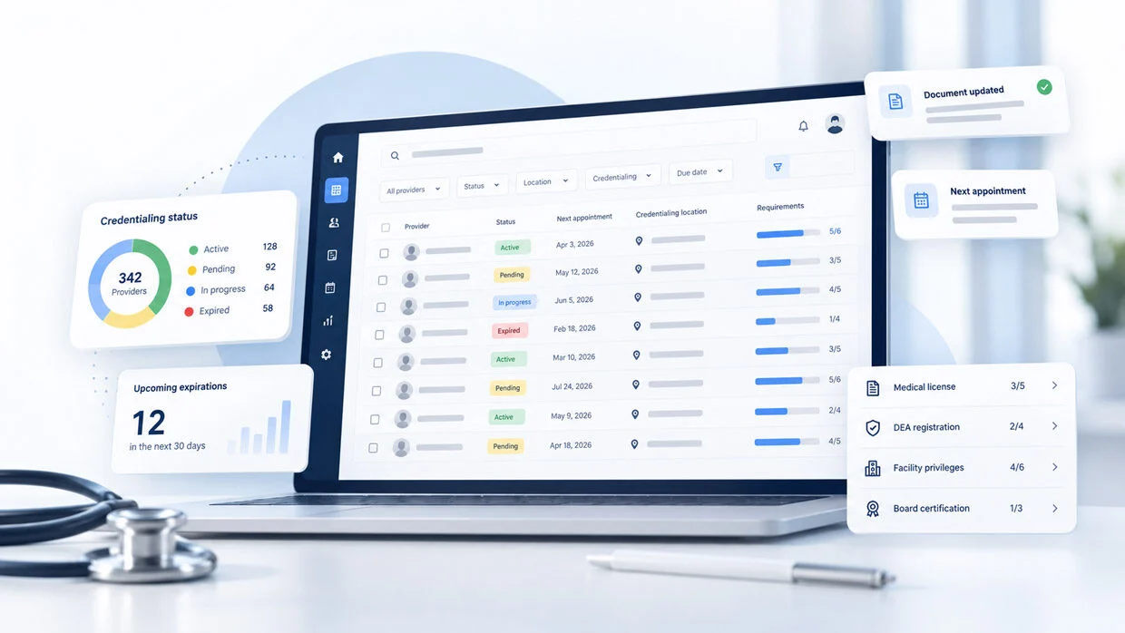 The redesigned appointment workspace on a laptop
